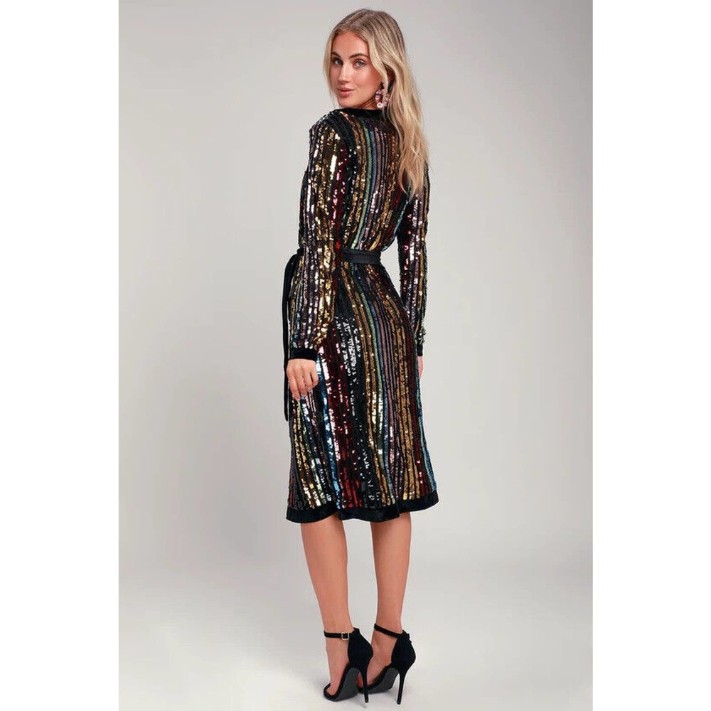 Lulu's Pretty Prismatic Rainbow Striped Sequin Midi Robe Dress TS Era's Style S - Picture 10 of 15